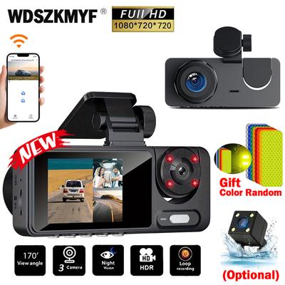 Câmera de Painel Carro DVR WIFI 3 Canais 1080P para Carros Gravador de Câmera Câmera de Visão Traseira para Veículo Dashcam Caixa Preta Acessórios para Carro