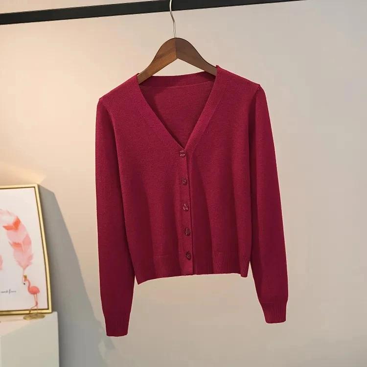 Sweater Knitted Cardigan Button Jacket Korea Autumn Winter V-neck Long Sleeve Casual Short Tops For Women Sweater Grey White