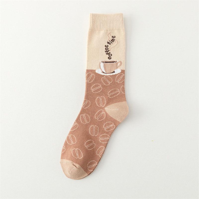 Unisex Socken mit Kaffee-, Eiscreme- und Schokoladenmuster, mittellang - Frühjahrs-/Herbstkollektion