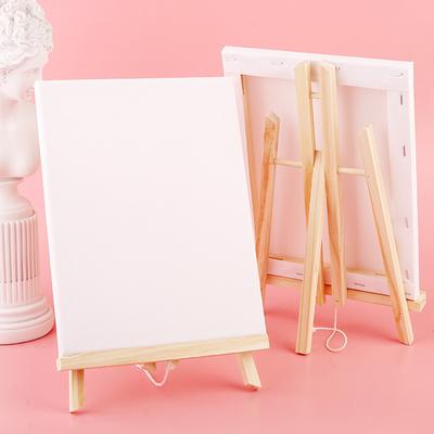 2-Pack Mini Wooden Easel With Canvas Set,Portable Desktop Art Easel Stand With Blank Canvas,For Acrylic,Watercolor,Oil Painting