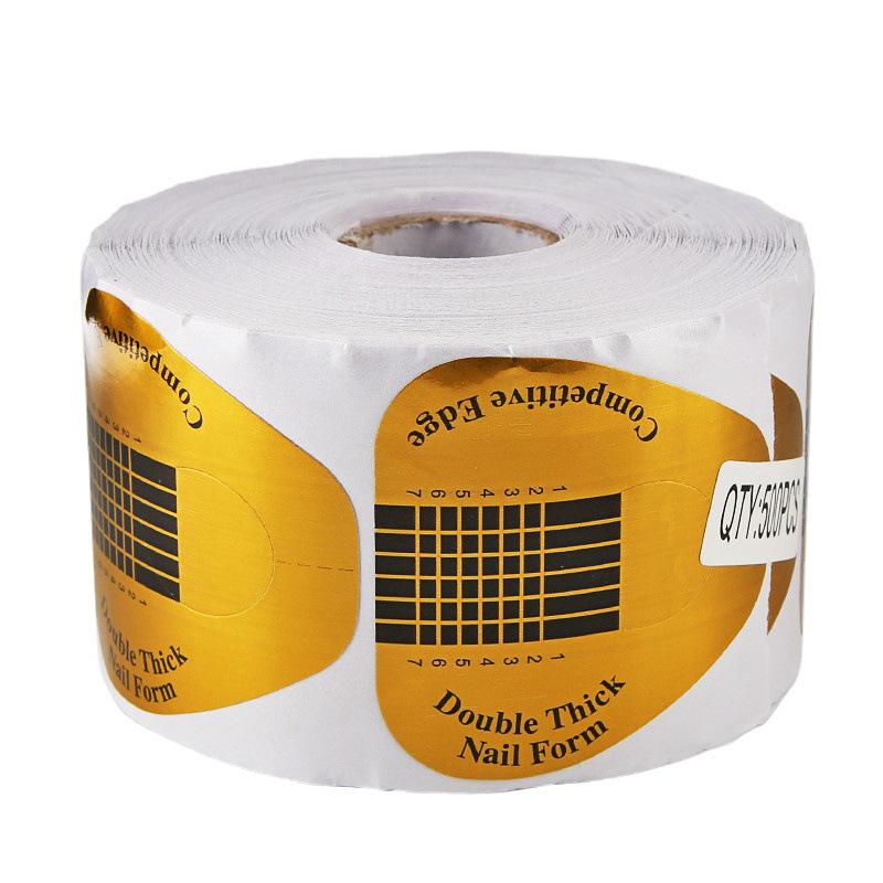 Gold Horseshoe Nail Extension Paper Trays, 500-Piece Roll, for Gel and Crystal Nail Extensions.