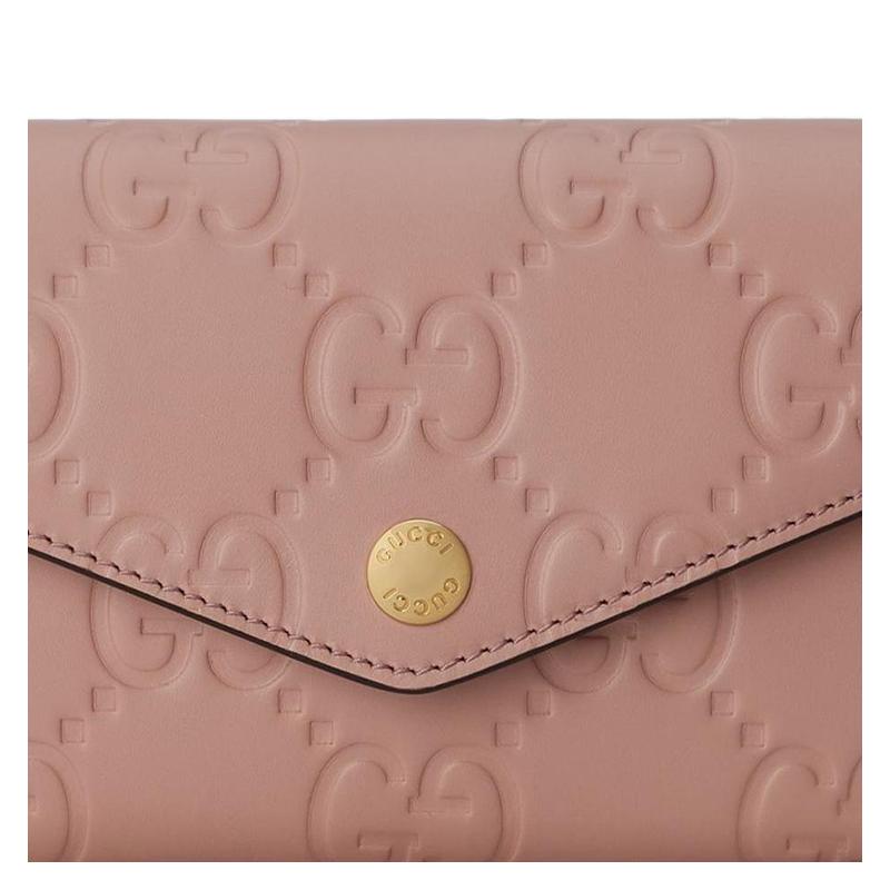 Gucci Doppel-G-Logo Druckknopfverschluss Ledergeldbörse Damen Rosa