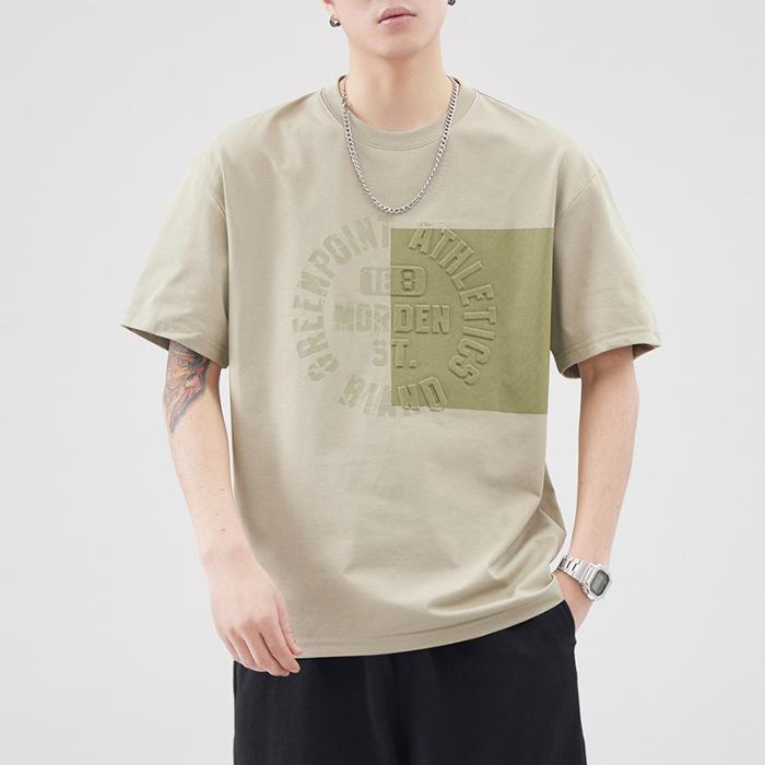 260g Heavy Japanese Relaxed Fit Ice Silk Short-sleeved T-shirt Mens Summer Everyday Print M