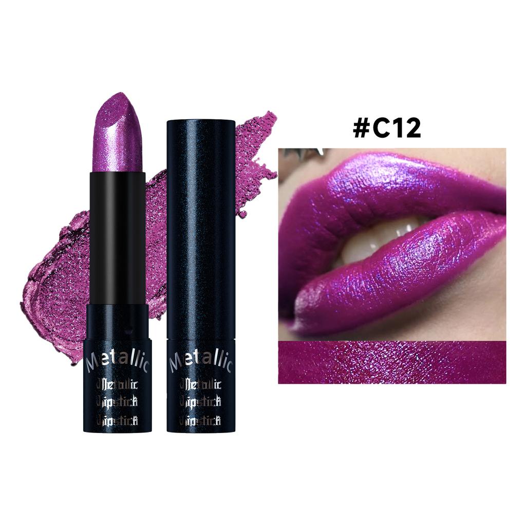 Waterproof Lipstick Long Lasting Shimmer Pigmented Lip Color - Glittery Shiny Finish for Party Holiday & Birthday Makeup