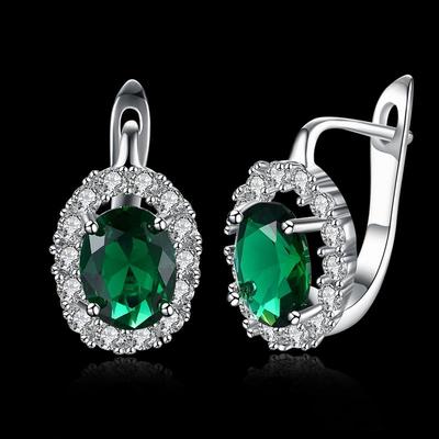 Neue Mode Frauen Silber Farbe Clip Ohrringe Große Grün Glänzende Oval Stein Ohrringe Weibliche Vertraglich Edlen Schmuck Mädchen Geschenk