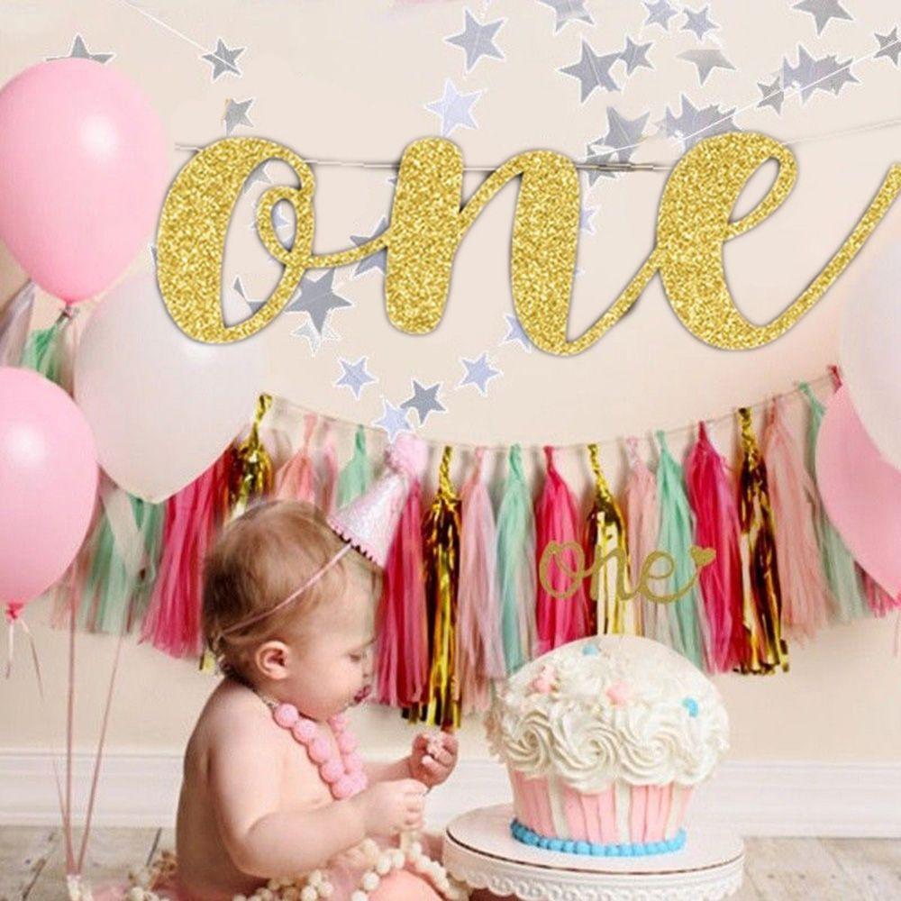 Prince Princess ONE Photo Prop 1st Birthday Party Decor Garlands Hanging Flag Bunting Banner