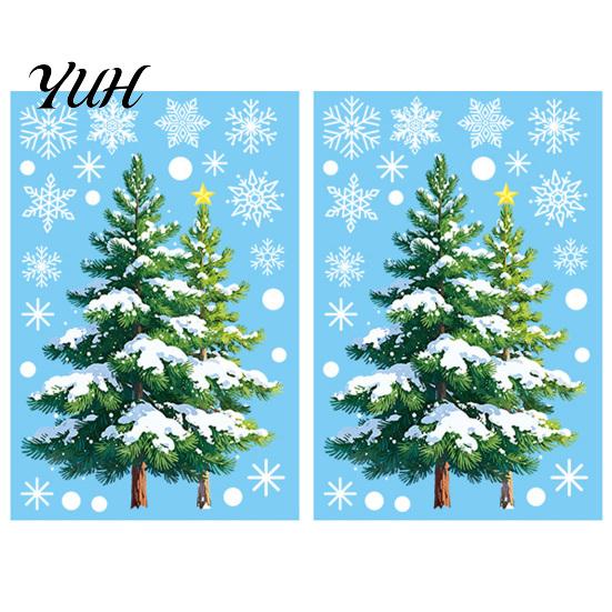 Reusable Glass Adhesive 2Pcs Christmas Snowflake Window Clings, Winter Green Pine Tree Static Decorative Film Stickers, Snow Dots Xmas Decals for Home