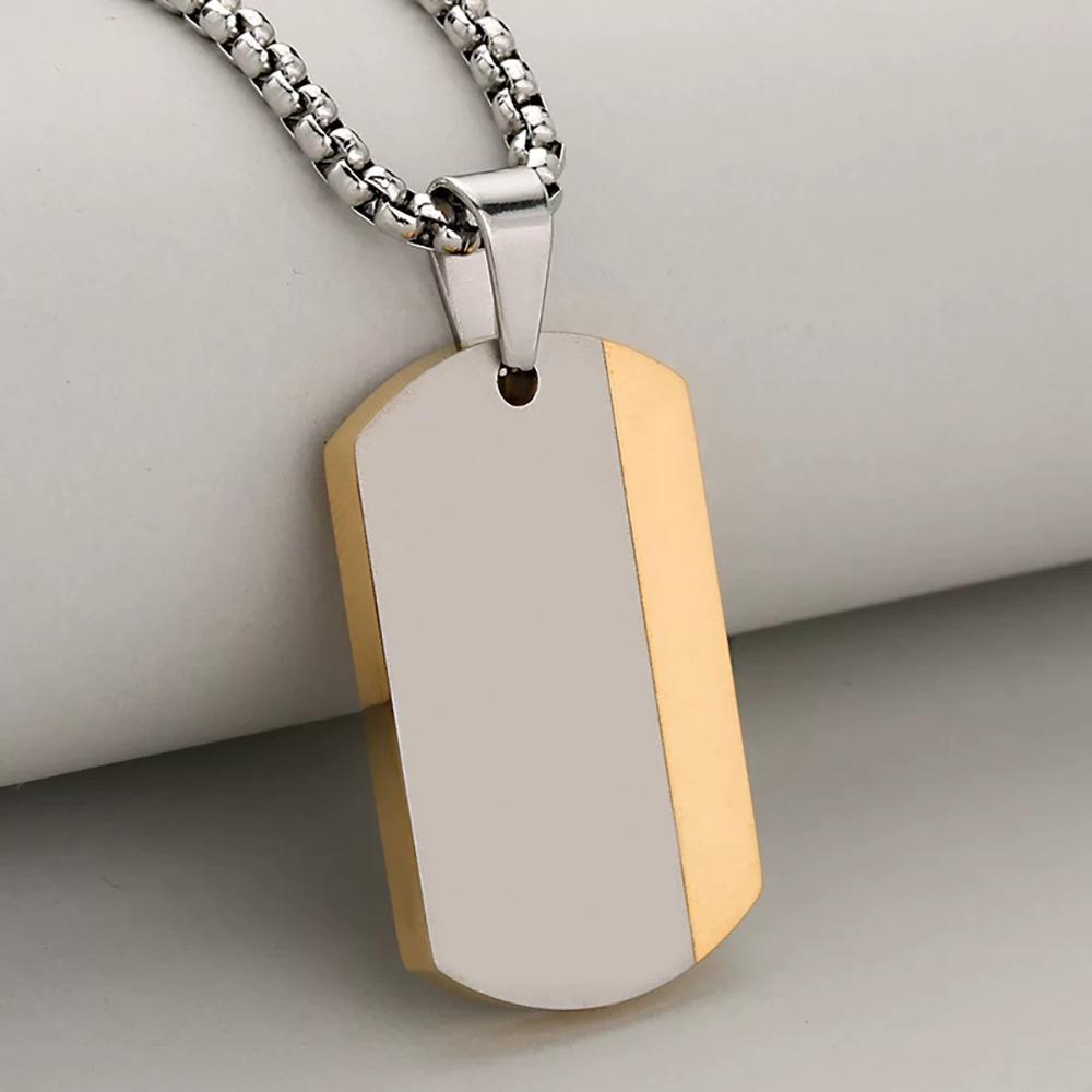 Blank Tag Men's Pendant Necklaces Stainless Steel Chain Necklace Square Pendant For Men and Women