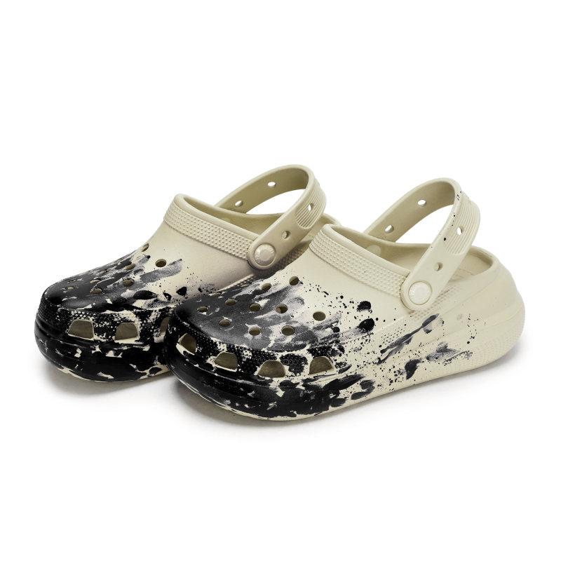 Crocs Crush Clog 811 Manufacture Night Live Special Shoe Box EVA High Street Ink Splash Hole Shoes Unisex Bone White and Black