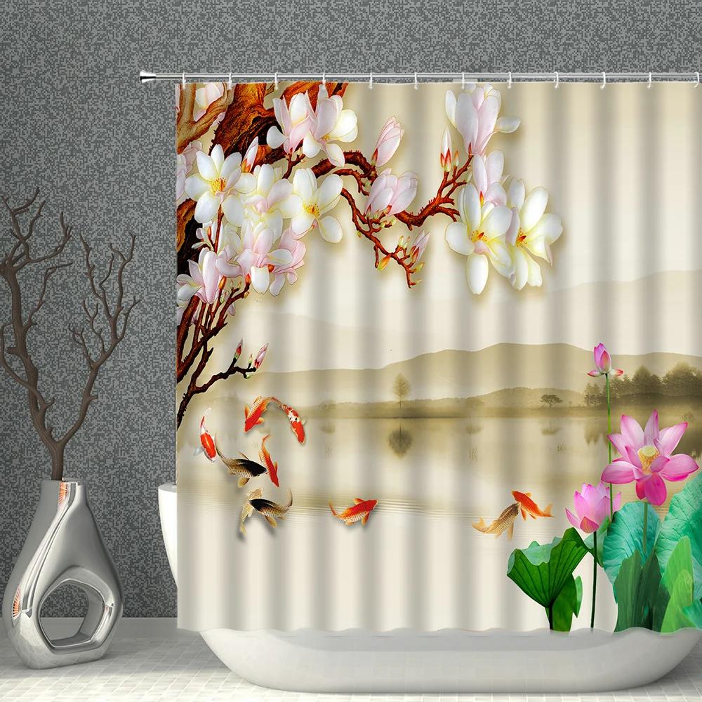 Impression 3D Fleur Réaliste Oiseau Poisson Paons Papillon Décoration de Maison Rideau de Douche Imperméable Rideaux de Fond Suspendus