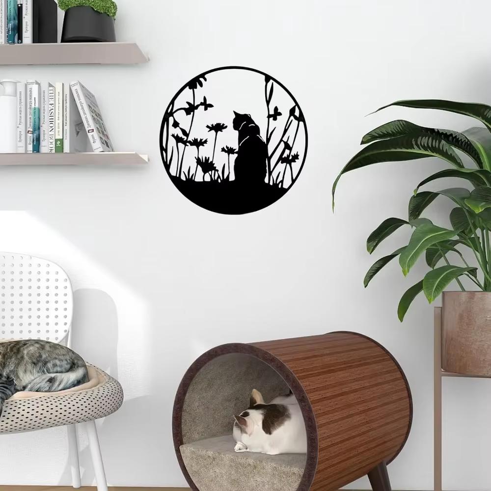 Charming Tree of Life Decor - Rustic Metal Wall Art with Cat & Bird for Home Enhancement