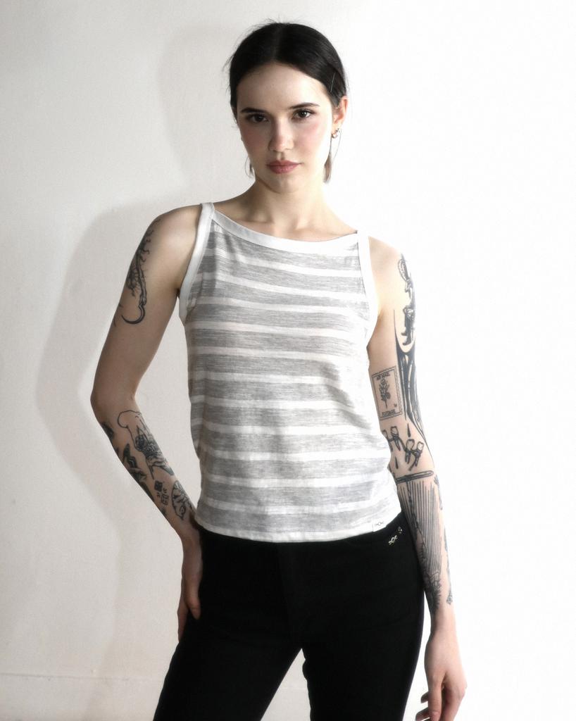 Maegolenseoul Slub Stripe Sleeveless Gray