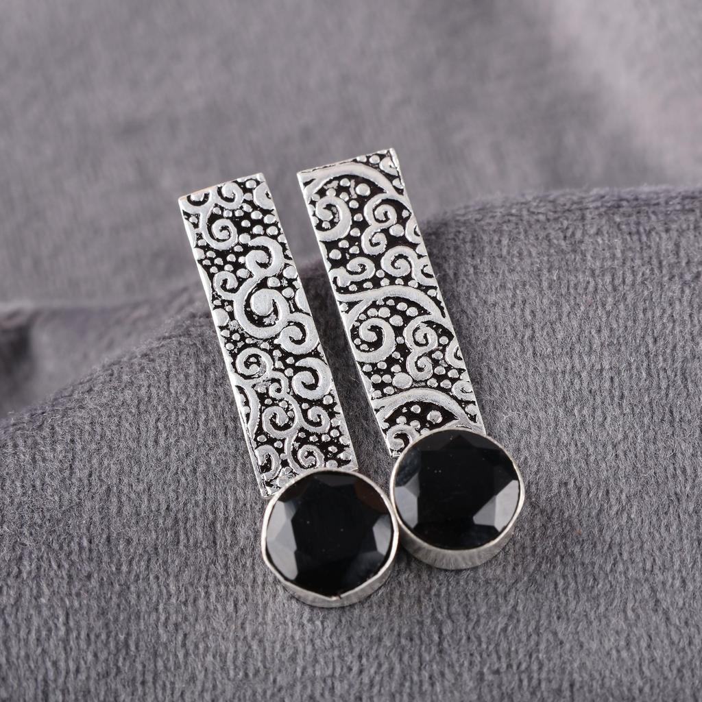 Black Onyx Gemstone Jewelry, 925 Solid Sterling Silver Jewelry, Handmade Attractive Silver Earrings , Gift For Love