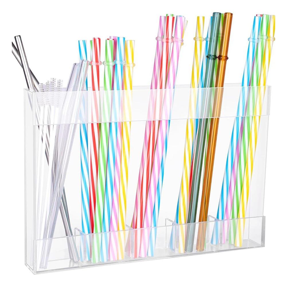 Straw Holder Transparent Acrylic Straw Dispenser With Double Sided Stickers 2416525cm Kitchen Drinking-utensils Storage China Mainland 2290₽