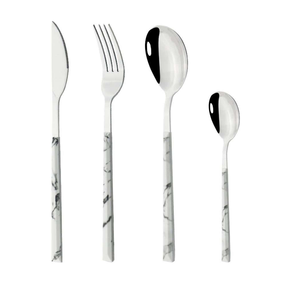 Dinnerware Set With Wooden Handle 4Pcs Gold Flatware Cutlery Set Coffee Spoon Dinner Knife Fish Fork Silverware Tableware Set