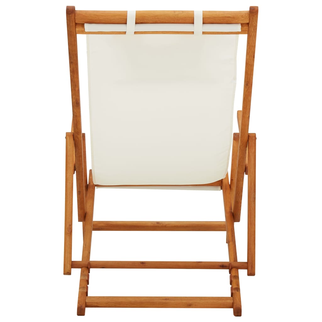 Folding Beach Chair Solid Eucalyptus Wood and Cream Fabric