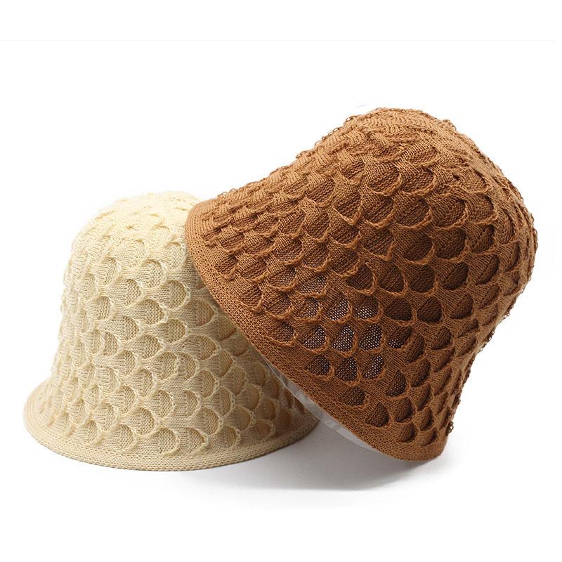 Female Summer Beach Sunshade Sunscreen Hat Knitted Sun Hat Hollow Versatile Face Small Bucket Hat