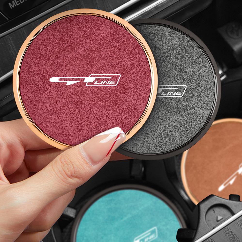 Car Leather Alloy Coaster For Kia GTLine RIO K2 K3 K4 K5 k8 Sportege Picanto Optima Soul Ceed Water Cup Holder Pad Non-slip Mat rnqt40