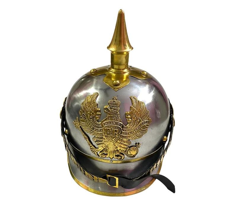 German Pickelhaube Helmet | Prussian Officer Helmet | Brass Eagle Spike Helmet Replica for Display & Cosplay