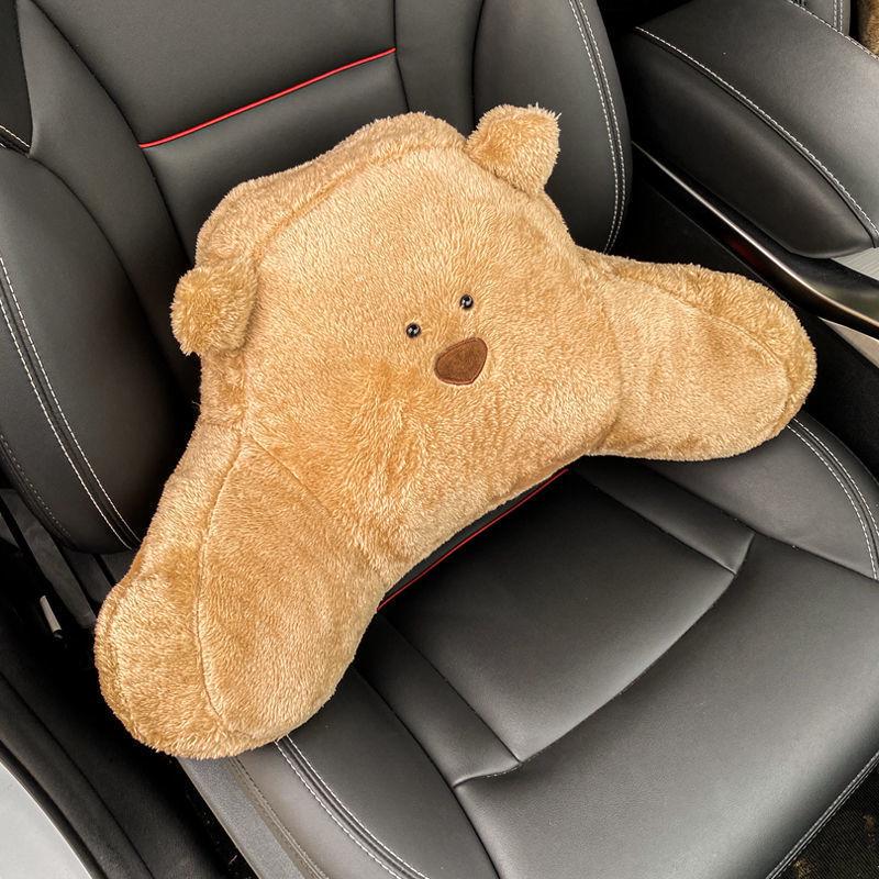 Cartoon Car Headrest Neck Pillow: Cute Plush Winter Lumbar Support for Women