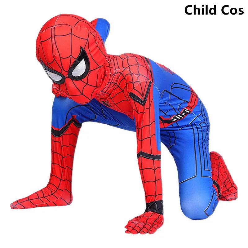 Kids Superhero Super Stretch Jumpsuit Halloween Cosplay Spider Pattern Performance Jumpsuit Movie Character Mask Set