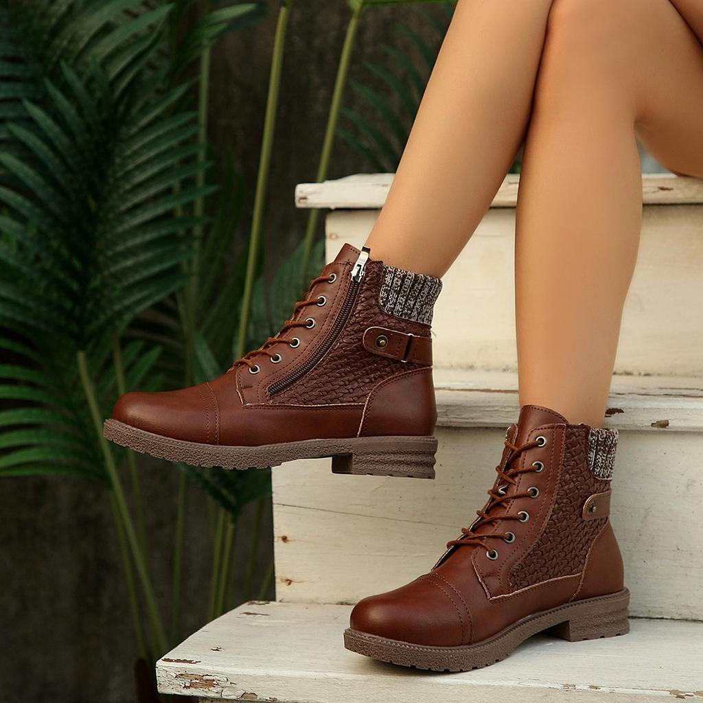 Plus size woolen boots women's retro 2025 winter new thick heel side zipper Martin boots