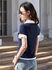 Spring/Summer 2026 Korean Style Women's Slim Fit Cotton T-shirt with Double Layer Sleeves