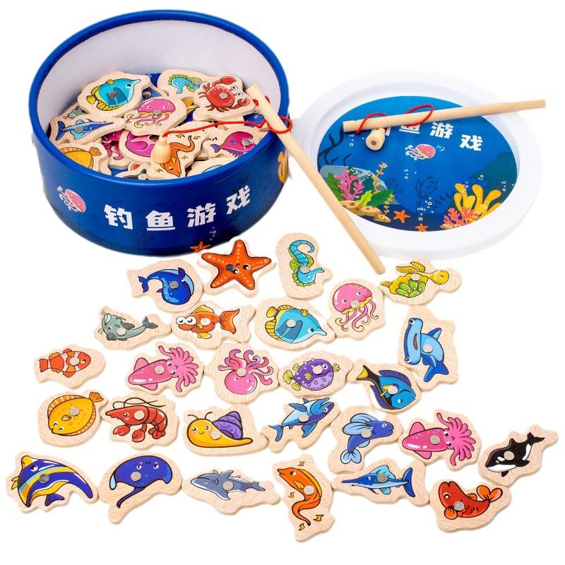 

Магнитная деревянная игрушка для рыбалки, познавательная игра-пазл с морскими животными, детский подарок