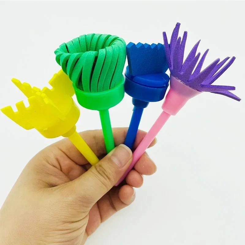 Children DIY Graffiti Sponge Brush Set Drawing Toys Broom Shaped Seal Sponge Brush Art Brush Enlightenment Puzzle Gift Kids Toys