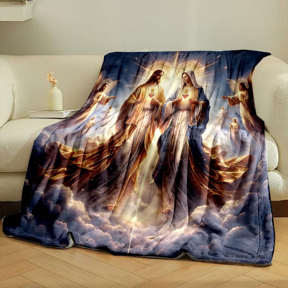 Sacred Heart Jesus Mary Angel Blanket  Printed Blanket for Living Room Bed Couch lunch break Soft Cozy Blanket for Friend's festival Gift