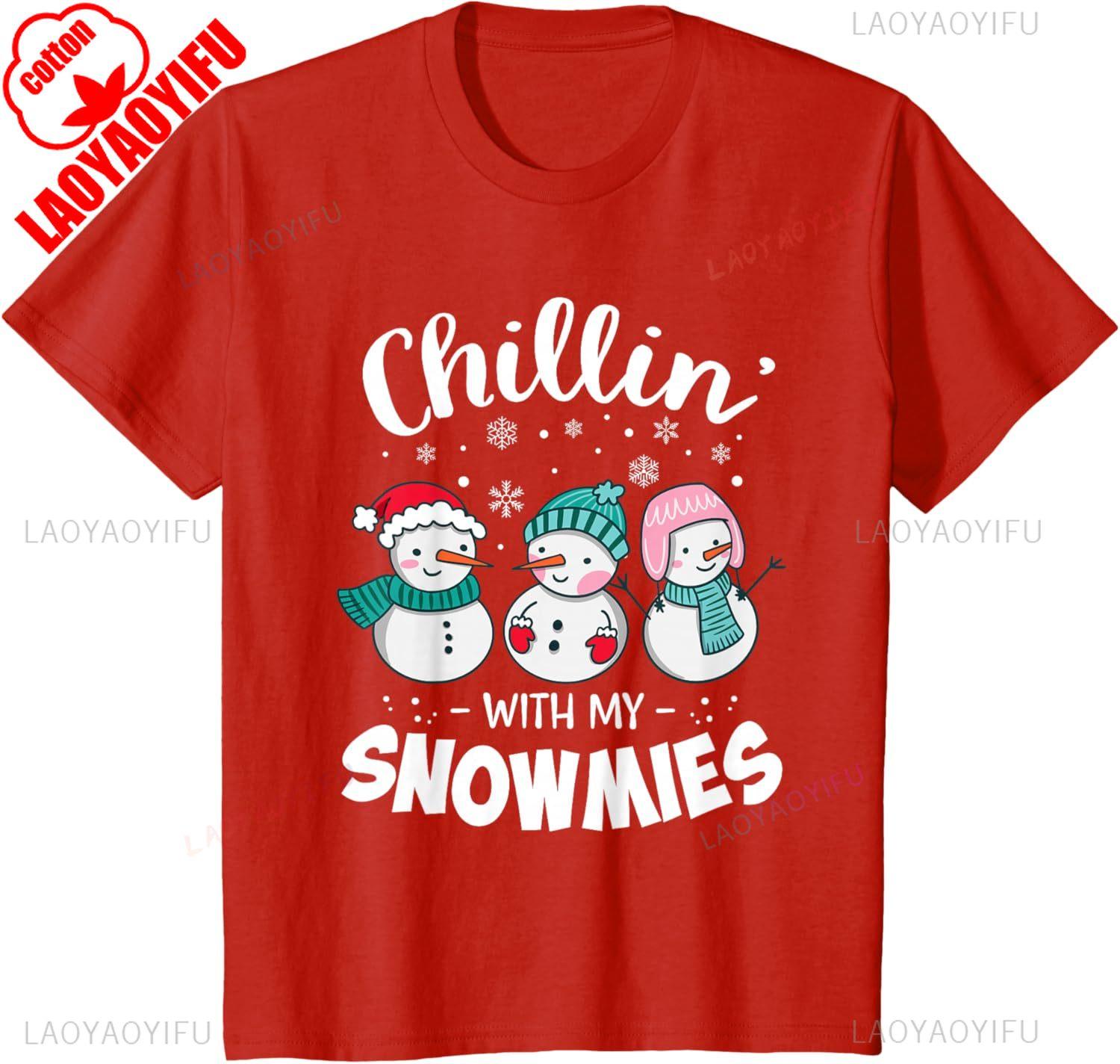 

Lovely Chillin with My Snowmie Women Christmas SnowUnisex Teacher Snow Pattern TShirt High Quality Cotton Tops Tee Shirt Short S