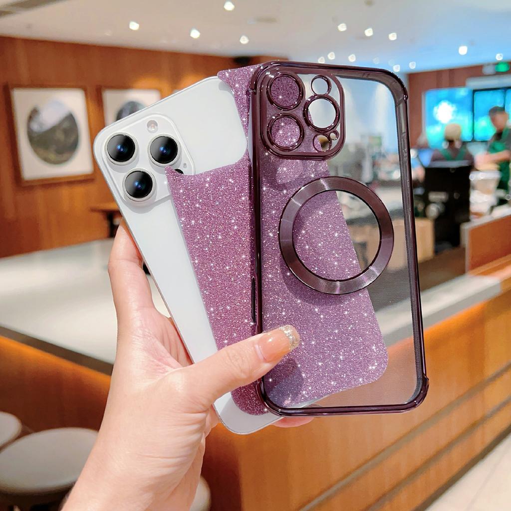 For iPhone 16 Pro Max Case Electroplating Glitter TPU Clear Phone Cover Compatible with MagSafe