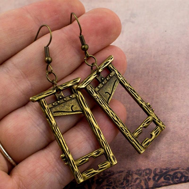 Gothic Black Geometric Hollowed-out Rectangle Guillotine Pendant Dangle Earrings for Women Men Halloween Party Jewelry Gifts