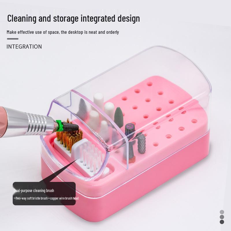30-Hole Multifunctional Nail Tool Organizer with Dustproof Grinding Head Storage & Cleaning Brush