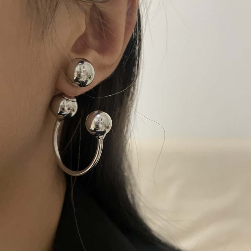 Fashion Metal Glossy Round Ball Hoop Earrings For Women Simple Copper Color Geometric Personality Earrings Zircon Accessories медный