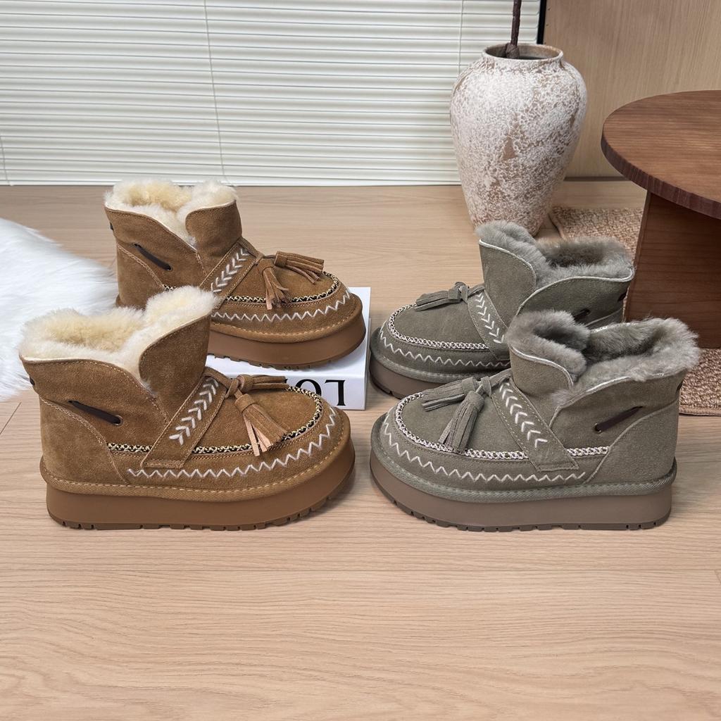 Leather Platform Short Snow Boots Women's 2025 Winter New Plush Warm Cotton Shoes Wear Fluffy Shoes