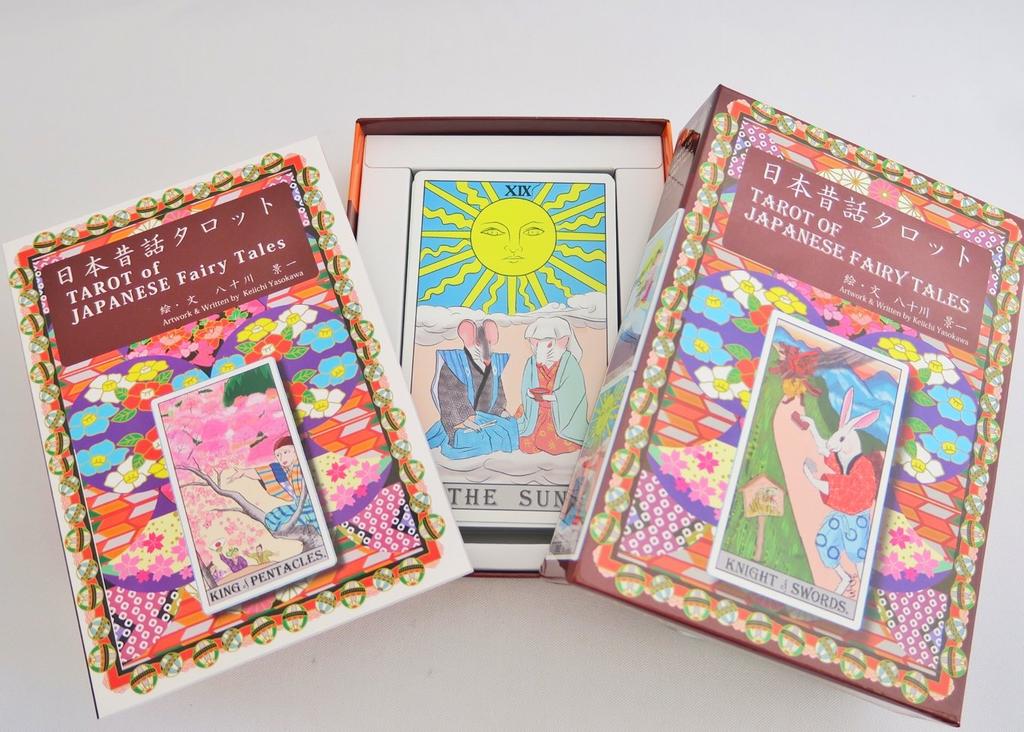 Japanese folk tale tarot 78 cards fortune telling instructions set in reading by fortune The Tale of the Bamboo Hanasaka Jiji box, Kamishibai-style
