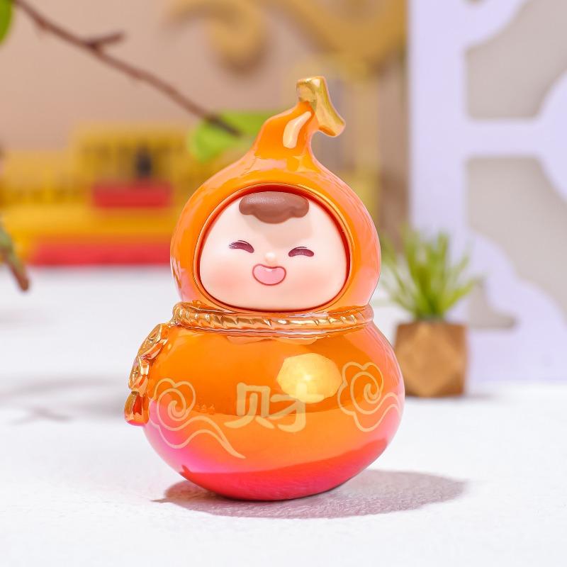 Cute Little Fuxi Gourd Figurines, Office Desk Decoration Gifts, Electroplated Dolls, Temples