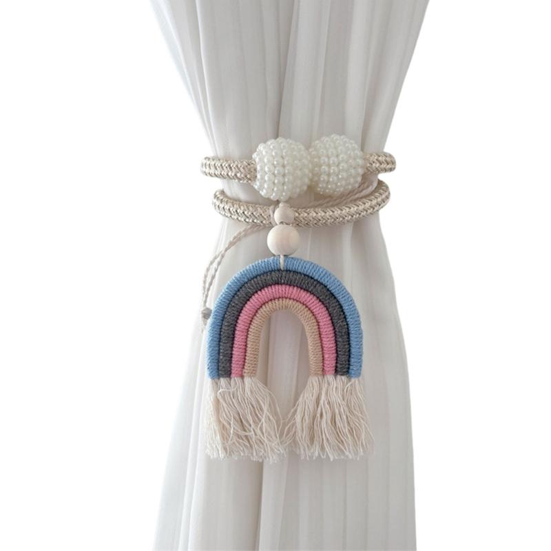 2PCS Rainbow Curtain Clip Tiebacks Tasseled Rope Holders For Home Decoration