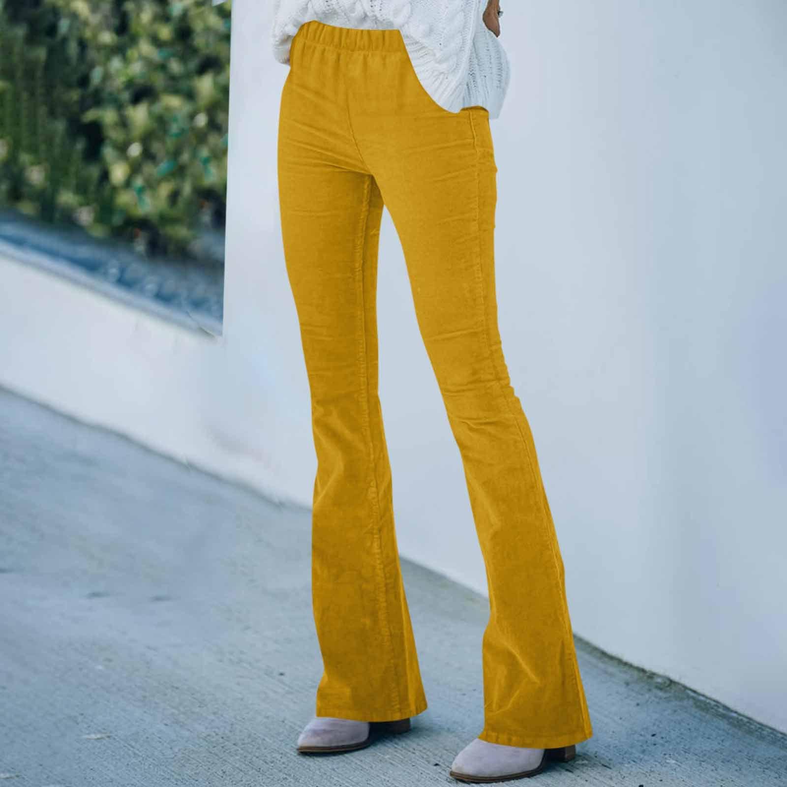 

Women s High Waisted Slim-fit Slightly Flared Trousers With A Casual Elastic Waistband L жовтий