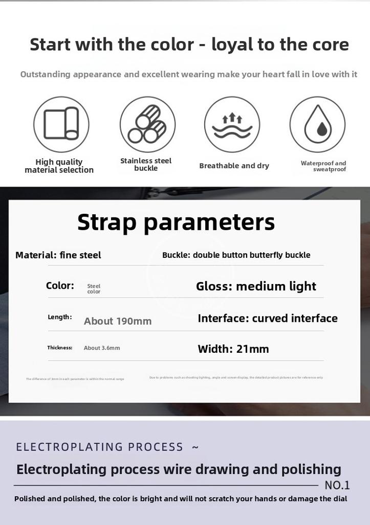 T127 Stainless steel strap 21mm For Tissot demeanor series men's Watchband T127.407 Curved End Links Metal Wristband bracelet