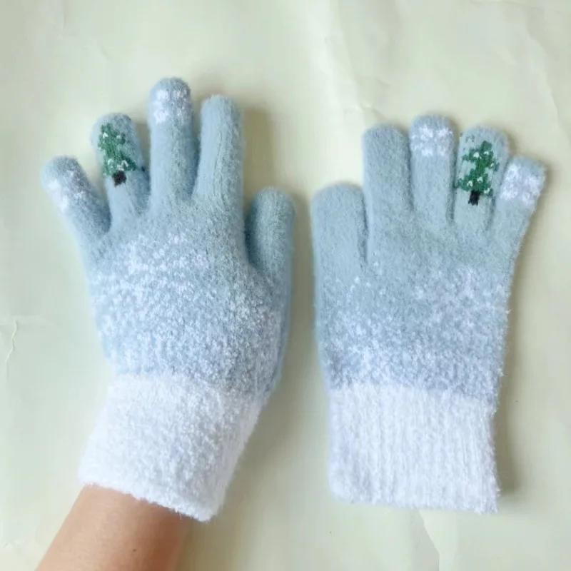 Warm Gloves Christmas Tree Gloves Women's Winter Touchable Screen Snowflake Thick Fury Riding and Driving Gloves