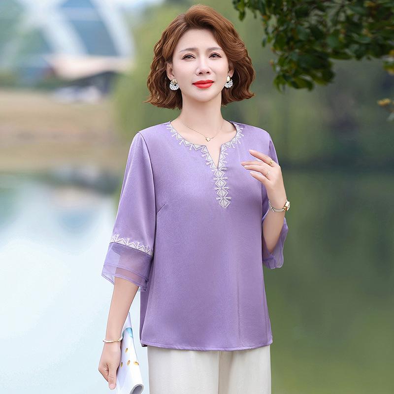 

2026 Summer Stylish Slimming Elegant Versatile Seven-Sleeve Outerwear for Middle-Aged Women 2XL (suggested 105-120 catty) фиолетовый