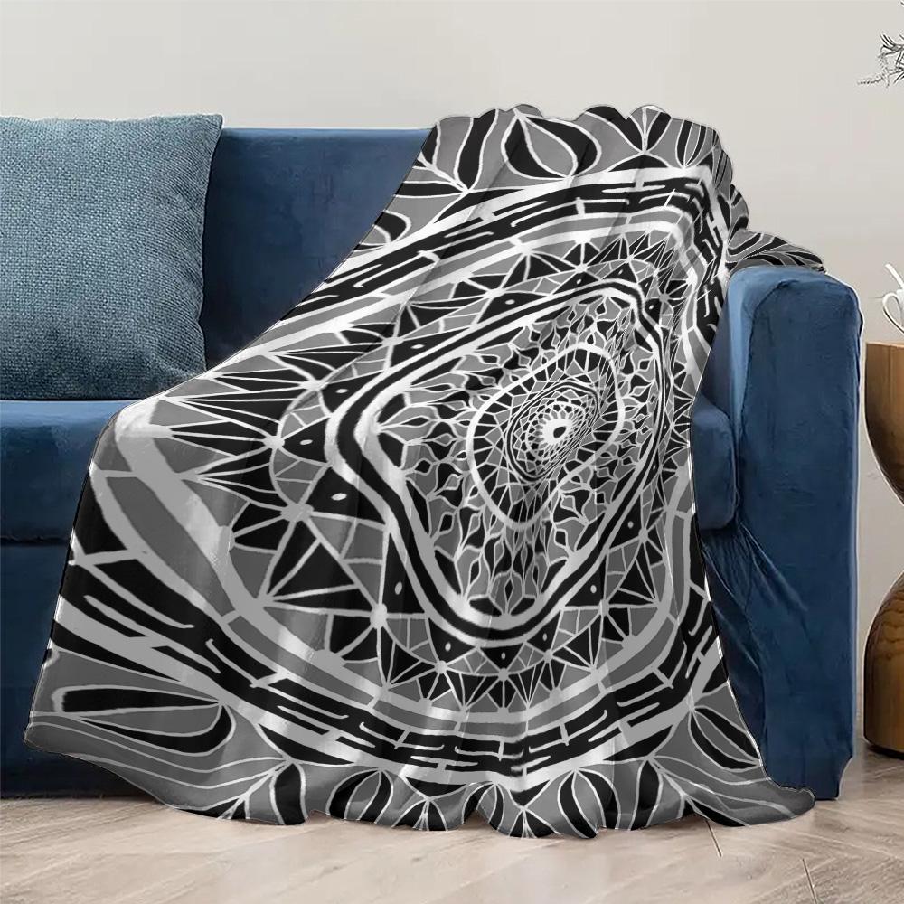 Black & White Geometric Pattern Blanket Mandala Throw Blanket Abstract Knit Blanket Sofa Bed Cover Home Decor Gift
