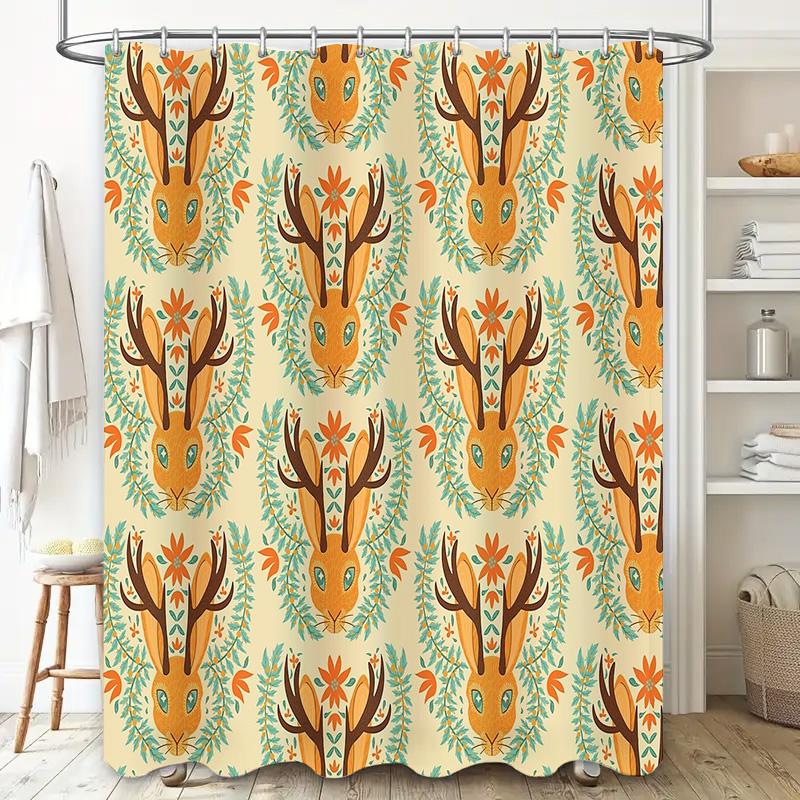 Floral Deer Shower Curtain Nature Forest Woodland Bathroom Decor Set Waterproof Vintage Rustic Home Decor Farmhouse Style