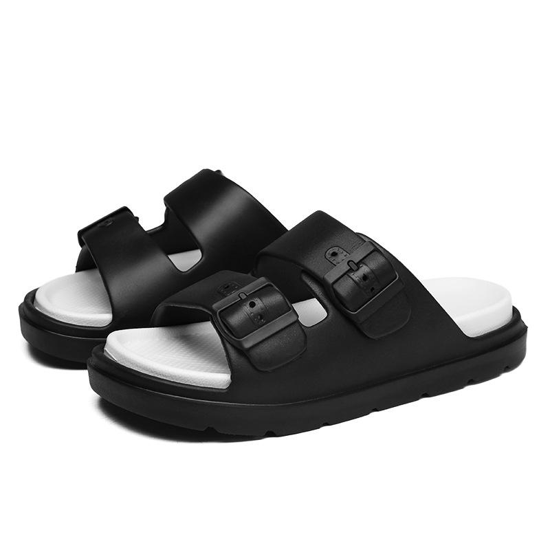 

Men s summer large size slippers with slip resistant double buttons and thick sole, two tone slippers with a poop like feel, EVA slippers 40-41 чорний