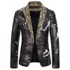 Stage Blazer Shiny Sequin Contrast Color Shining Turn-down Collar Long Sleeves Circus Clothes Concert Flower Print Performance Suit for Nightclub