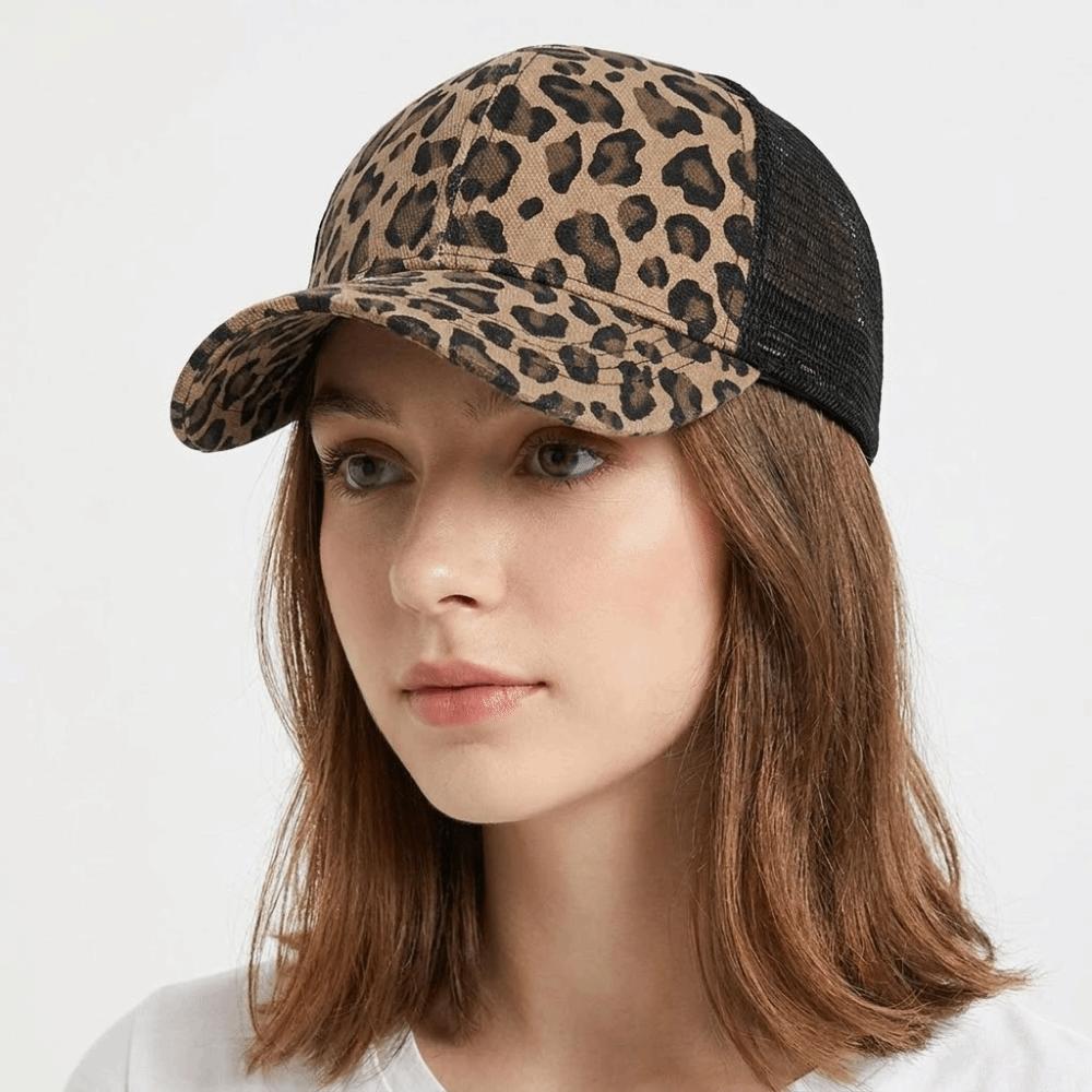 Adjustable Visor Hat Breathable Mesh Peaked Hat Fashion Leopard Print Baseball Cap Unisex