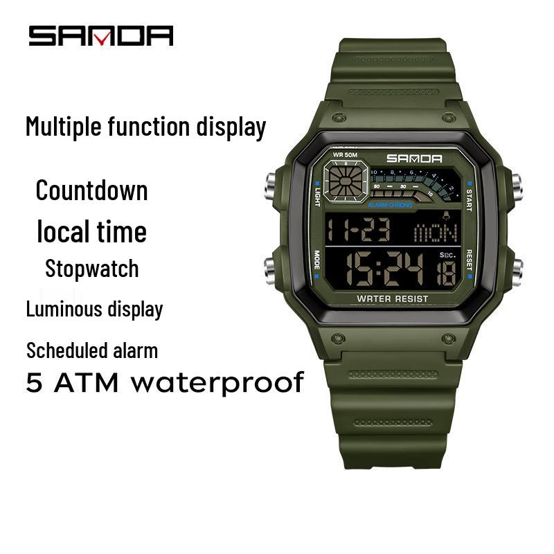 Sanda Sports Waterproof Square Electronic Watch for Teens - Unisex Fashionable and Simple Design