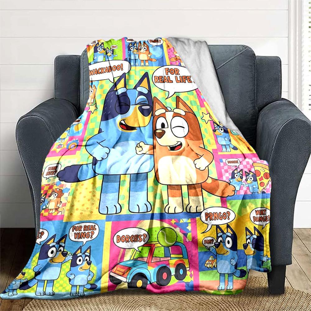Bluey Cartoon Print Flannel Blanket High Quality Warm Comfortable Cover for All Seasons Perfect for Gifts Home Decor